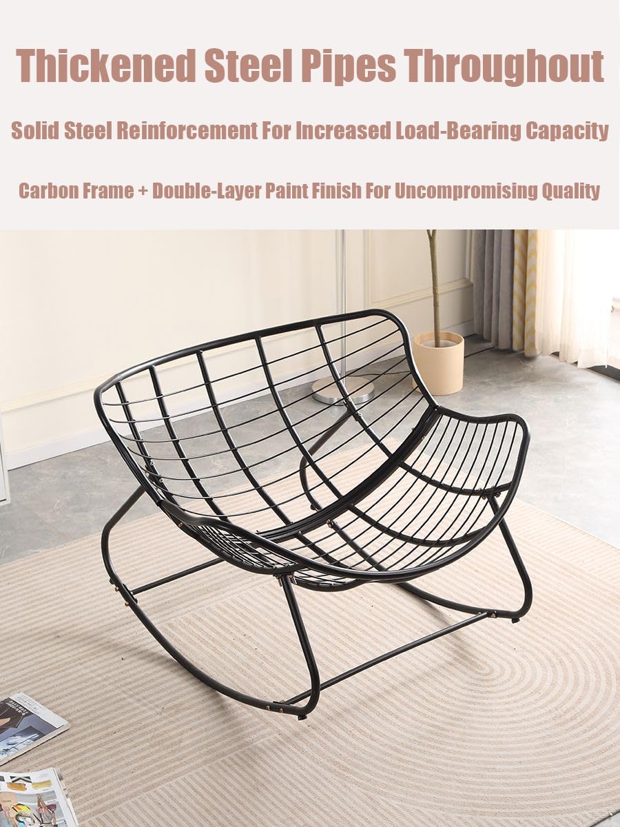 Outdoor Papasan Chair, Oversized Outdoor Rocking Chair with Thick Cushion, Indoor Egg Rocker Lounge Chair, Patio Chairs for Porch Garden Living Room Bedroom (Dark Gray)