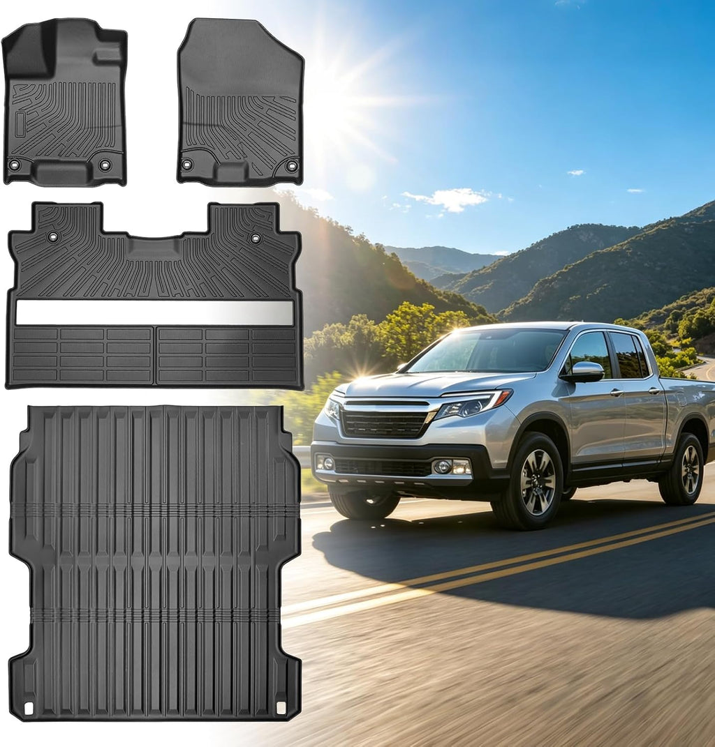 Floor Mats for Honda Ridgeline 2017 2018-2026, TPE Ridgeline Sport,RTL,Trail Sport,Black Edition, RTL-E Floor Mats, Non-Slip Waterproof Summer Winter 1st & 2nd Row & Bed Liners