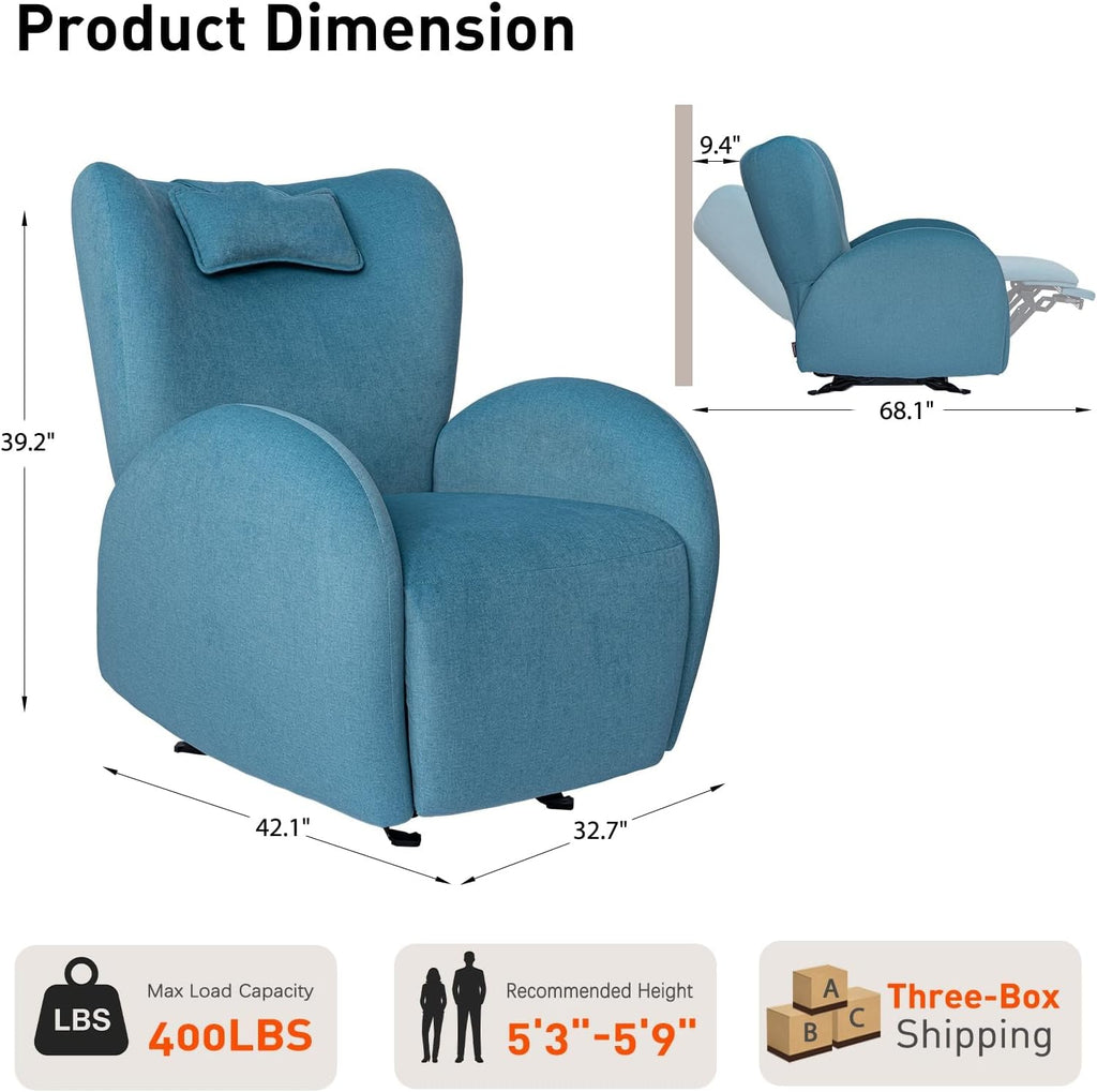 EONIX Stylish Power Glider Rocker Recliner Chair, Dual Motor Independently Controlled Footrest and Backrest, Detachable Headrest, Lazy Boy Recliner Chair for Living Room, SXXY010041, Teal Blue