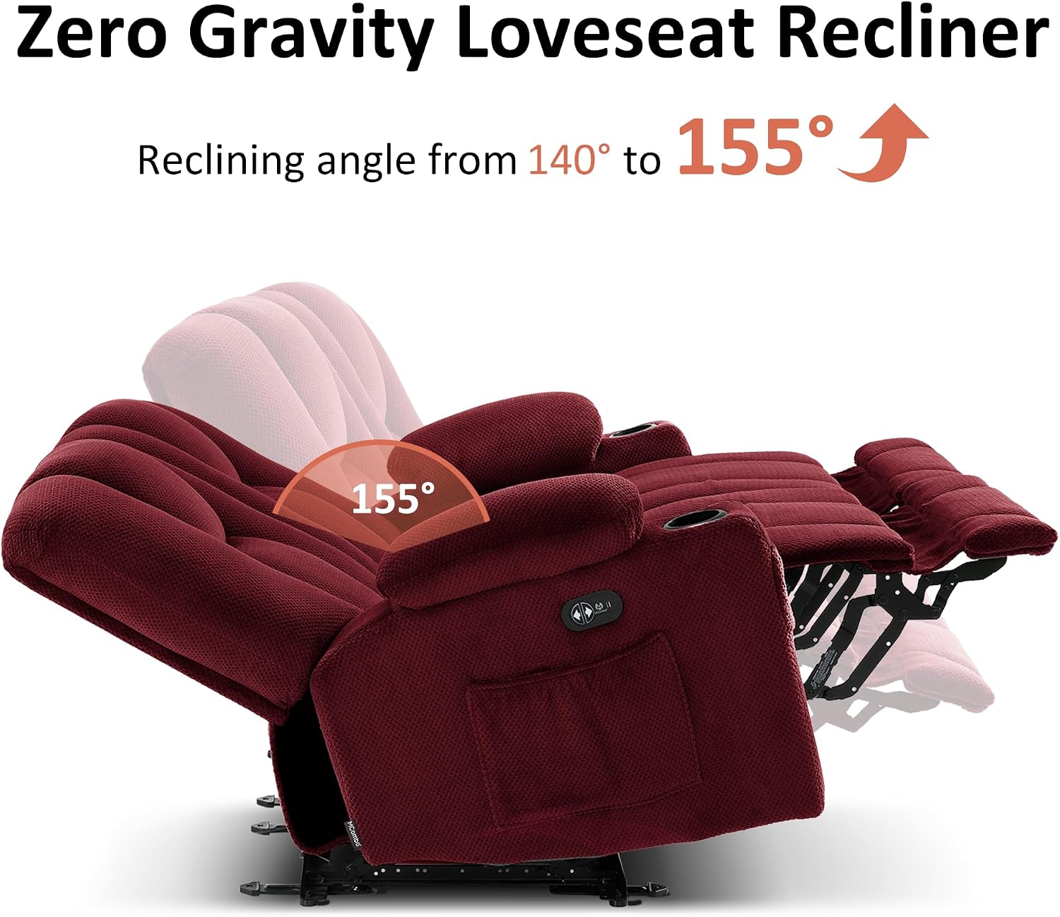 MCombo Zero Gravity Power Loveseat Sofa, Heat and Massage, Reclining Loveseat for Living Room, Fabric 6035SET (Burgundy, Loveseat)