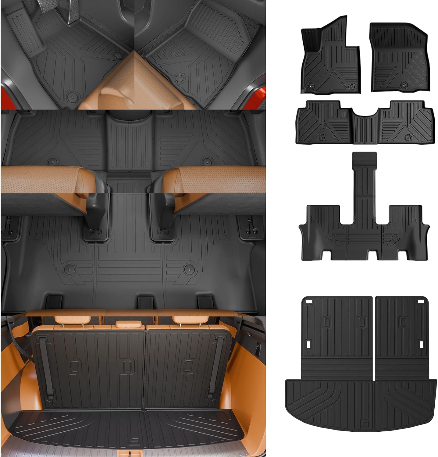 Floor Mats Compatible with 2026 Hyundai Palisade Gas 7 Seats Captain Chairs Cargo Mat Trunk Mat TPE Back Seat Cover Protector Palisade Accessories (Trunk Mat with Backrest Mats+Floor Mats)