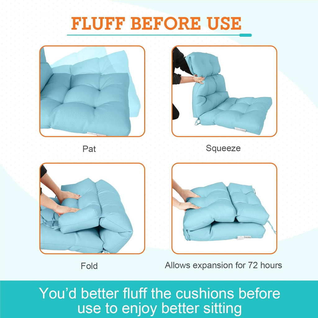 EAGLE PEAK Tufted Outdoor/Indoor High Back Patio Chair Cushions, 4 Pack, 46'' x 22'', Aqua Blue