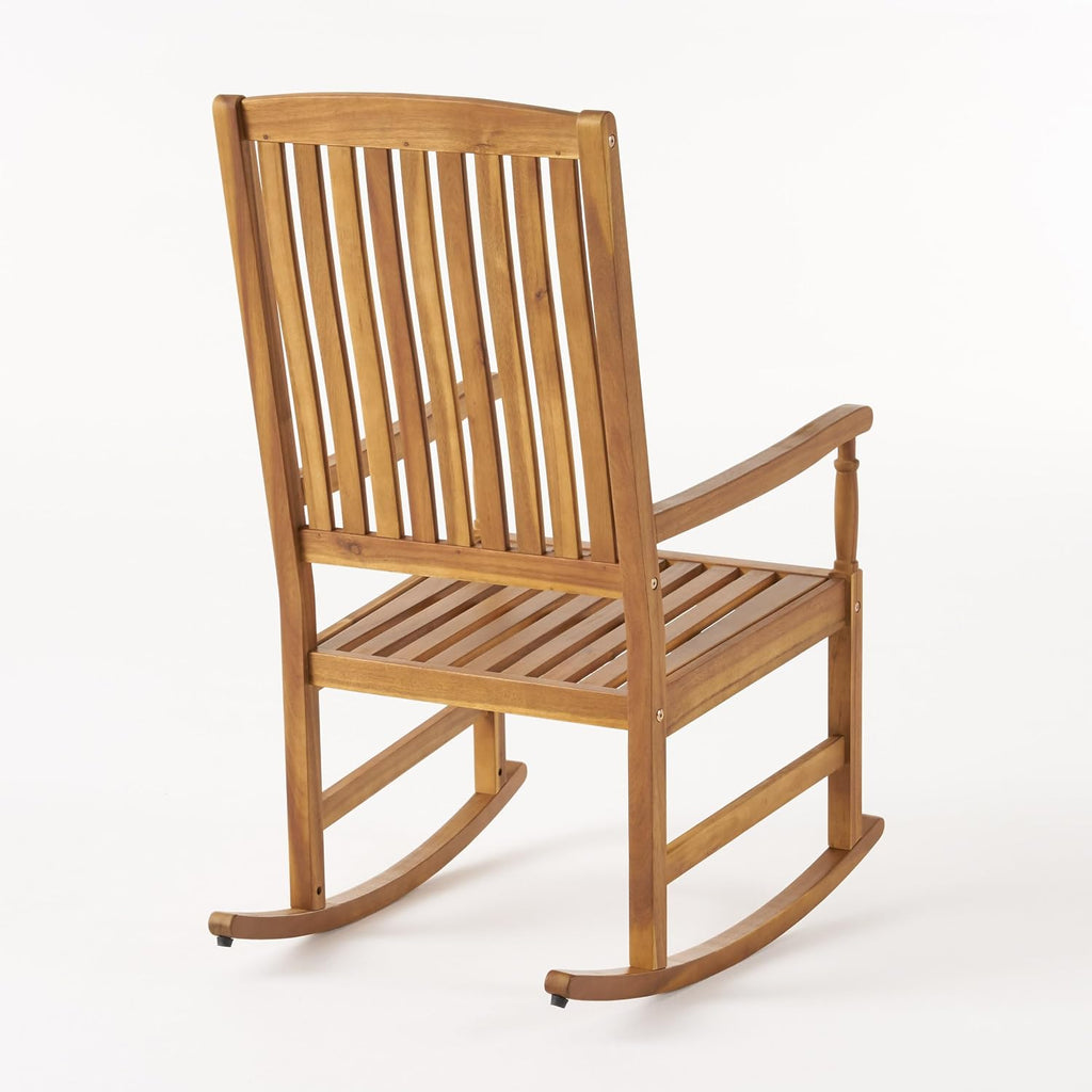 Christopher Knight Home Traditional Patio Garden Furniture Rocking Chair, Outdoor Acacia Wood Club Chair with Rocking Feature, Lounging Armchair, Solid Wood Accent Chair, Brown/Teak