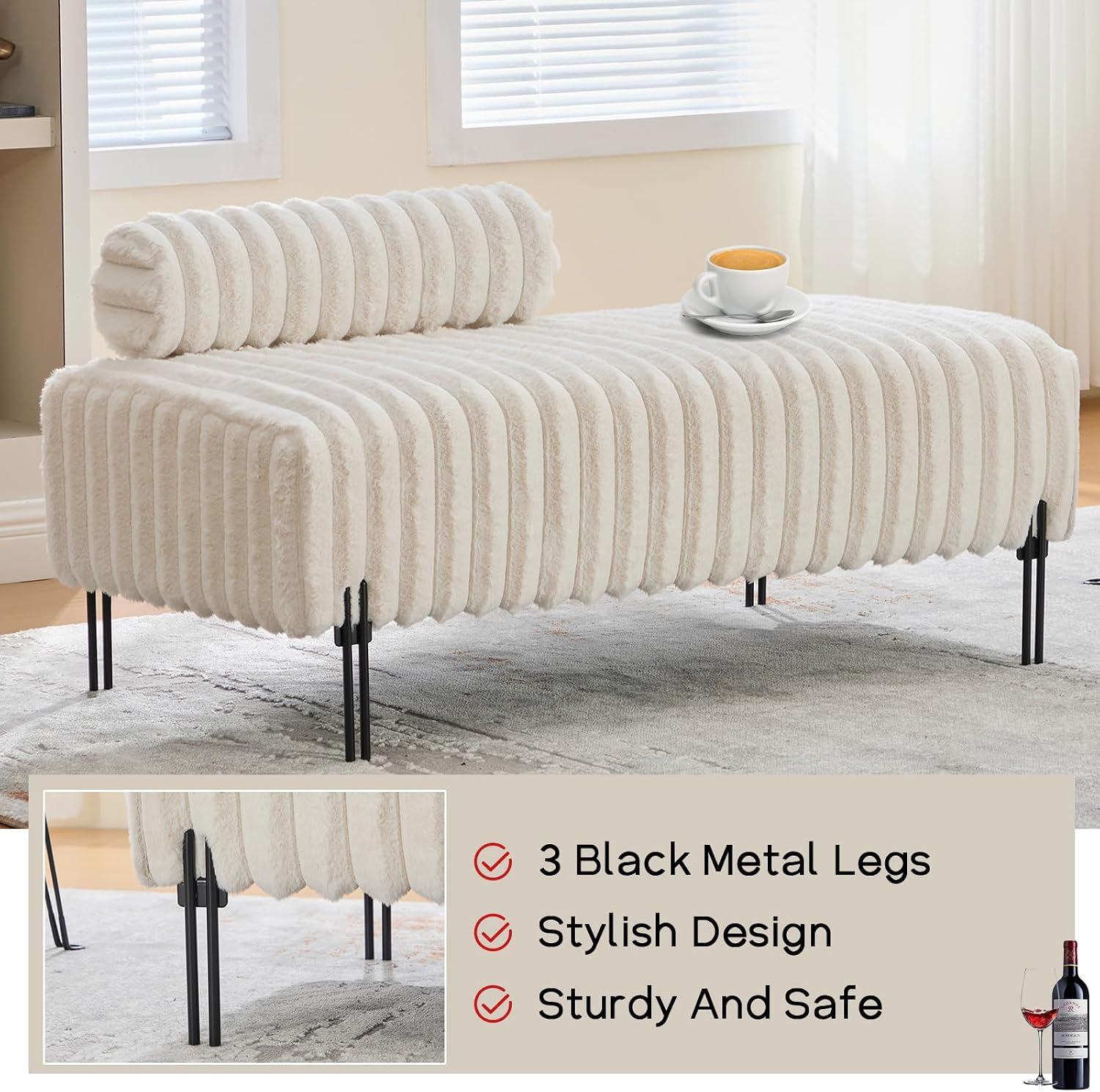 NIOIIKIT 49.6' Modern Loveseat Sofa Couch, Upholstered Accent Sofa with Golden Legs and Adjustable Backrest, Small Faux Fur Couches for Bedroom, Living Room, Compact Small Space (Beige)