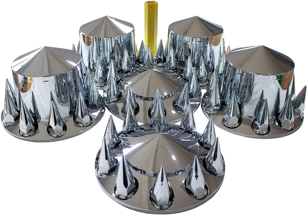 ABS Plastic Chromed Hubcaps Front and Rear Wheel Axle Cover Set with 33mm Thread-On Lug Nut Covers for Semi Trucks (Pointed)