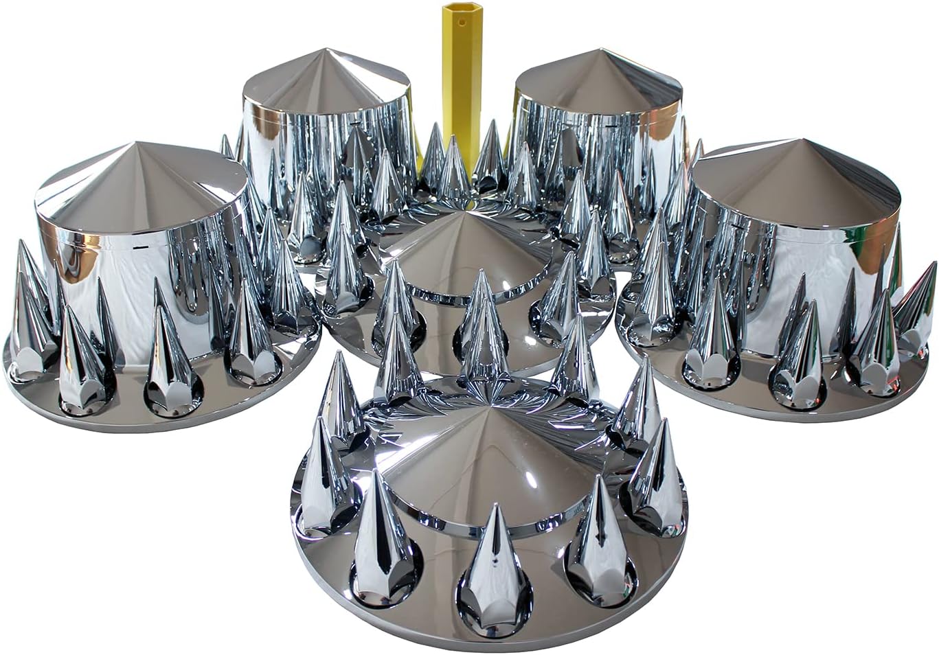 ABS Plastic Chromed Hubcaps Front and Rear Wheel Axle Cover Set with 33mm Thread-On Lug Nut Covers for Semi Trucks (Pointed)