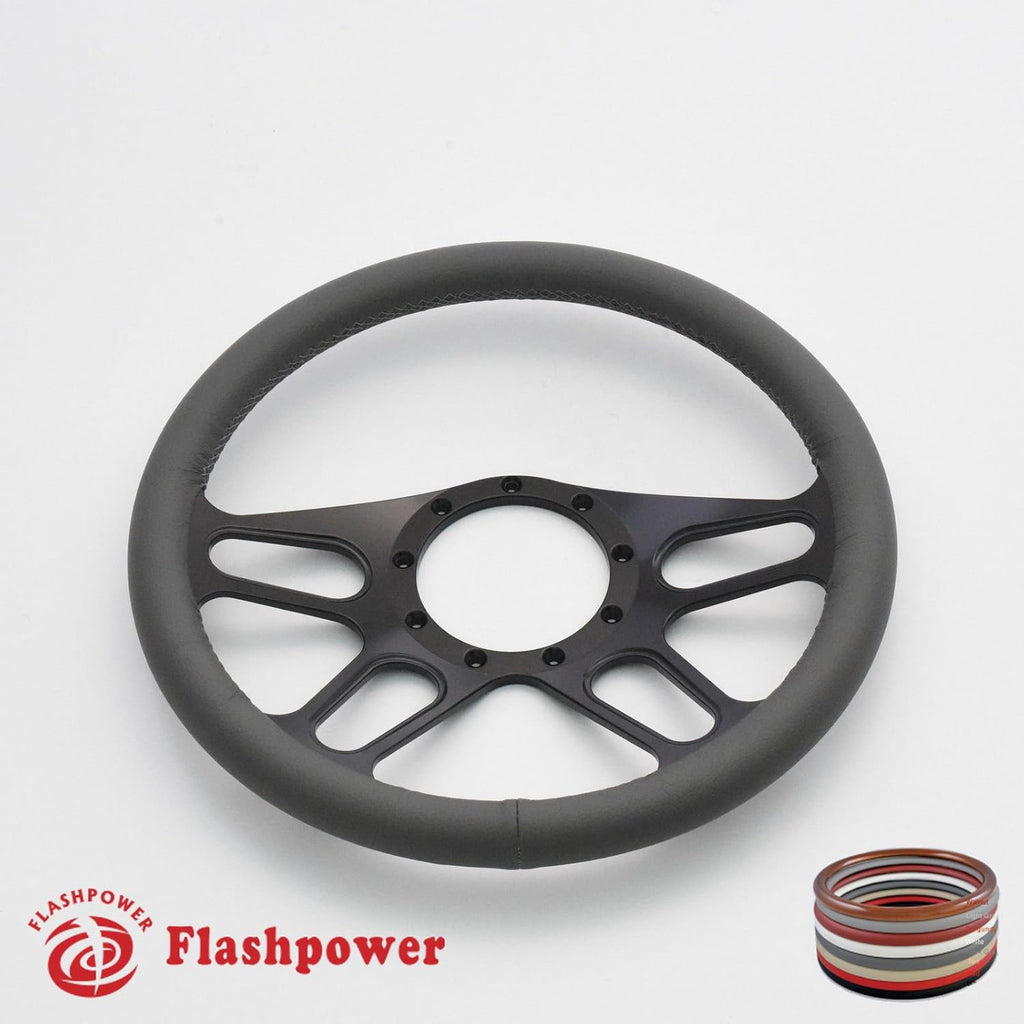 14'' Billet Full Wrap 9 Bolts Steering Wheel with 2'' Dish and Horn Button (Walnut Wood)