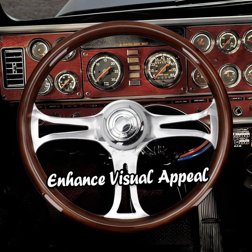 Sorghum 18' Solid Wood Steering Wheel - 3 Spokes Aluminum Chrome Classic Steering Wheel with Horn Button for Semi-Trailers Trucks Compatible with Mack Kenworth Peterbilt Volvo Freightliner