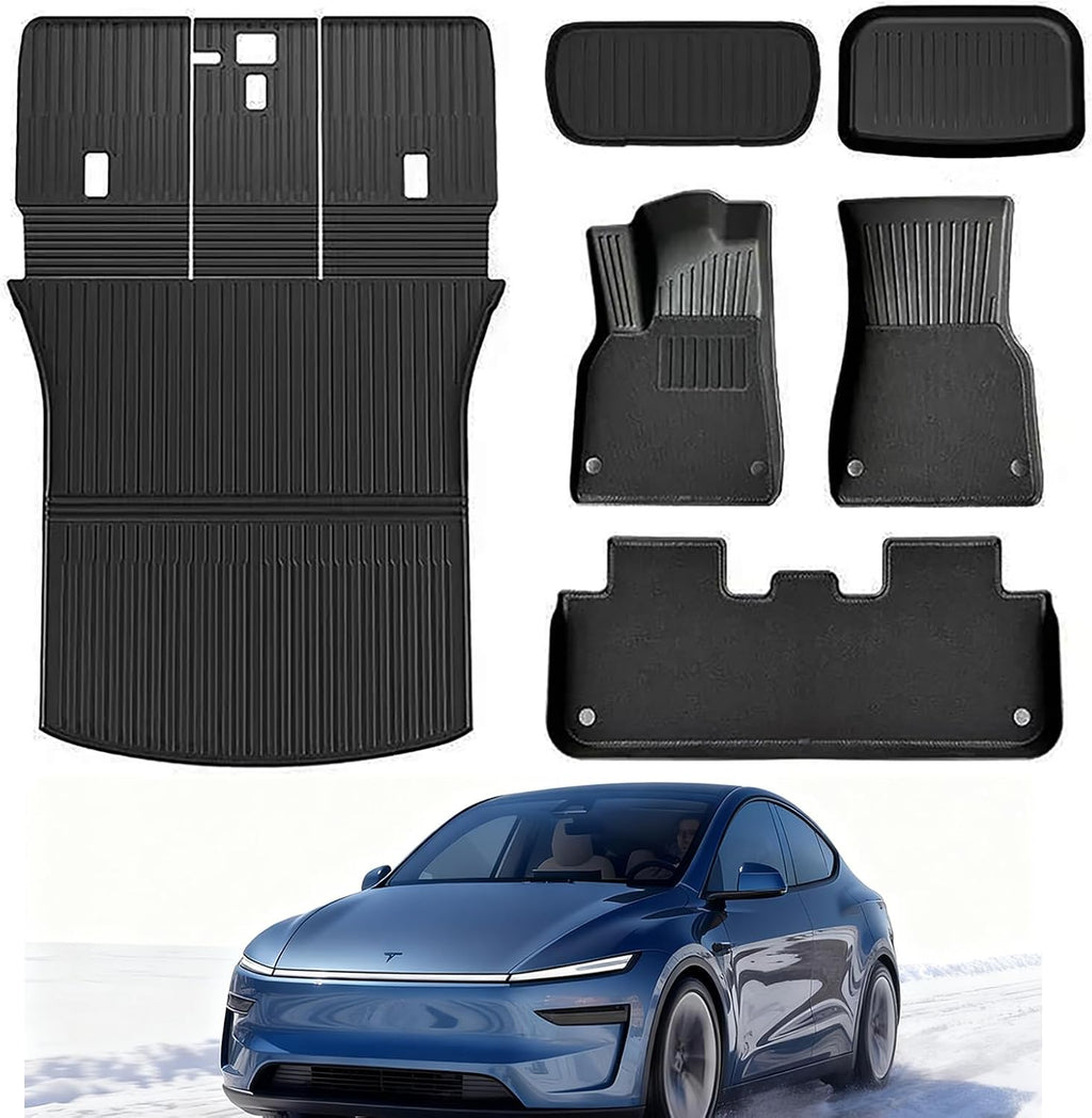 Compatible with 2026 Tesla Model Y Juniper(Not fit Standard) 5 Seater Double Layer Floor Mats & Trunk Mat & Back Seat Protector & Frunk Mat & Rear Cargo Storage Tray Covers(9 Piece Set)