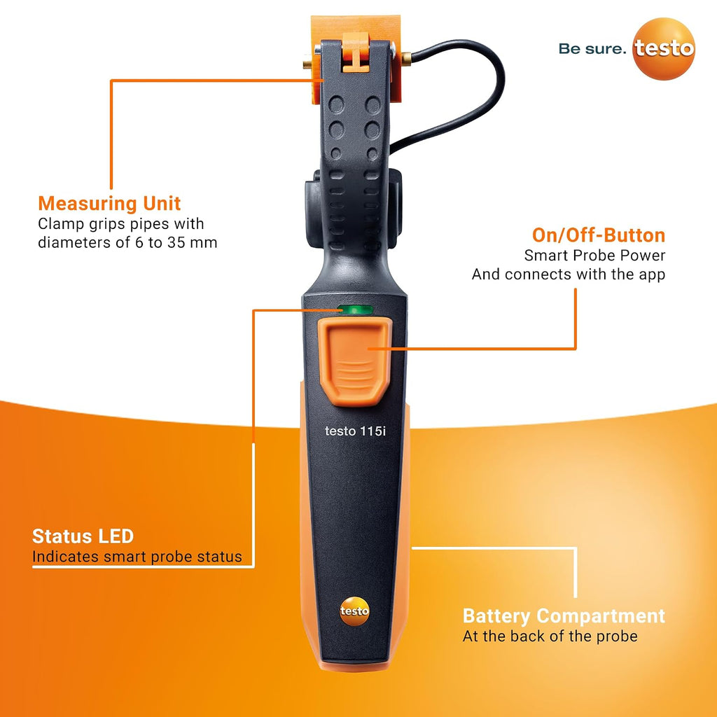 testo Smart Probe Kit - HVAC/R Test & Load Set for Air Conditioning, Refrigeration & Heating System - with 2X 115i Clamp Meter, 2X 549i High Pressure Gauge, 2X 605i Thermohygrometer – with Bluetooth