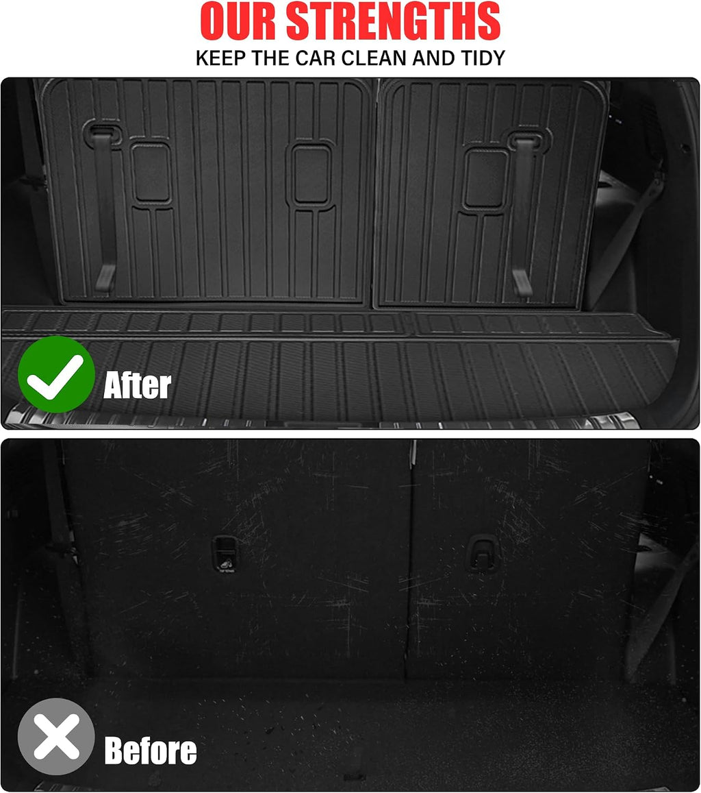 Floor Mats &Trunk Mat for 2024 2025 2026 Chevy/Chevrolet Traverse 7 Seats with Backrest Mat All Weather TPE Rubber Cargo Liner Back Seat Cover 3rd Row for Chevy Traverse 2026 Accessories