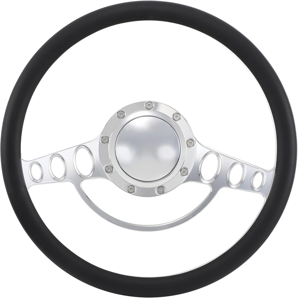 15.5'' Billet Half Wrap 9 Bolts Steering Wheel with 2'' Dish and Horn Button(Black)