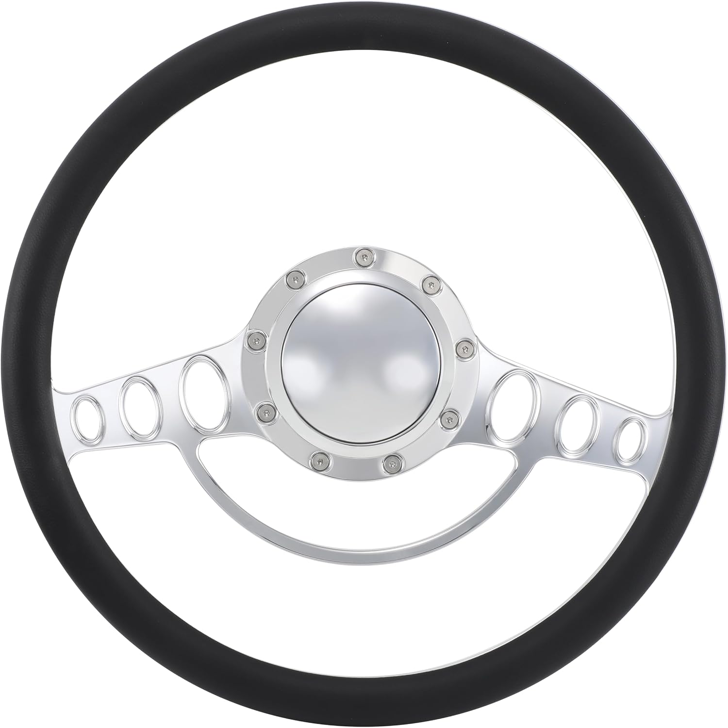 15.5'' Billet Half Wrap 9 Bolts Steering Wheel with 2'' Dish and Horn Button(Black)