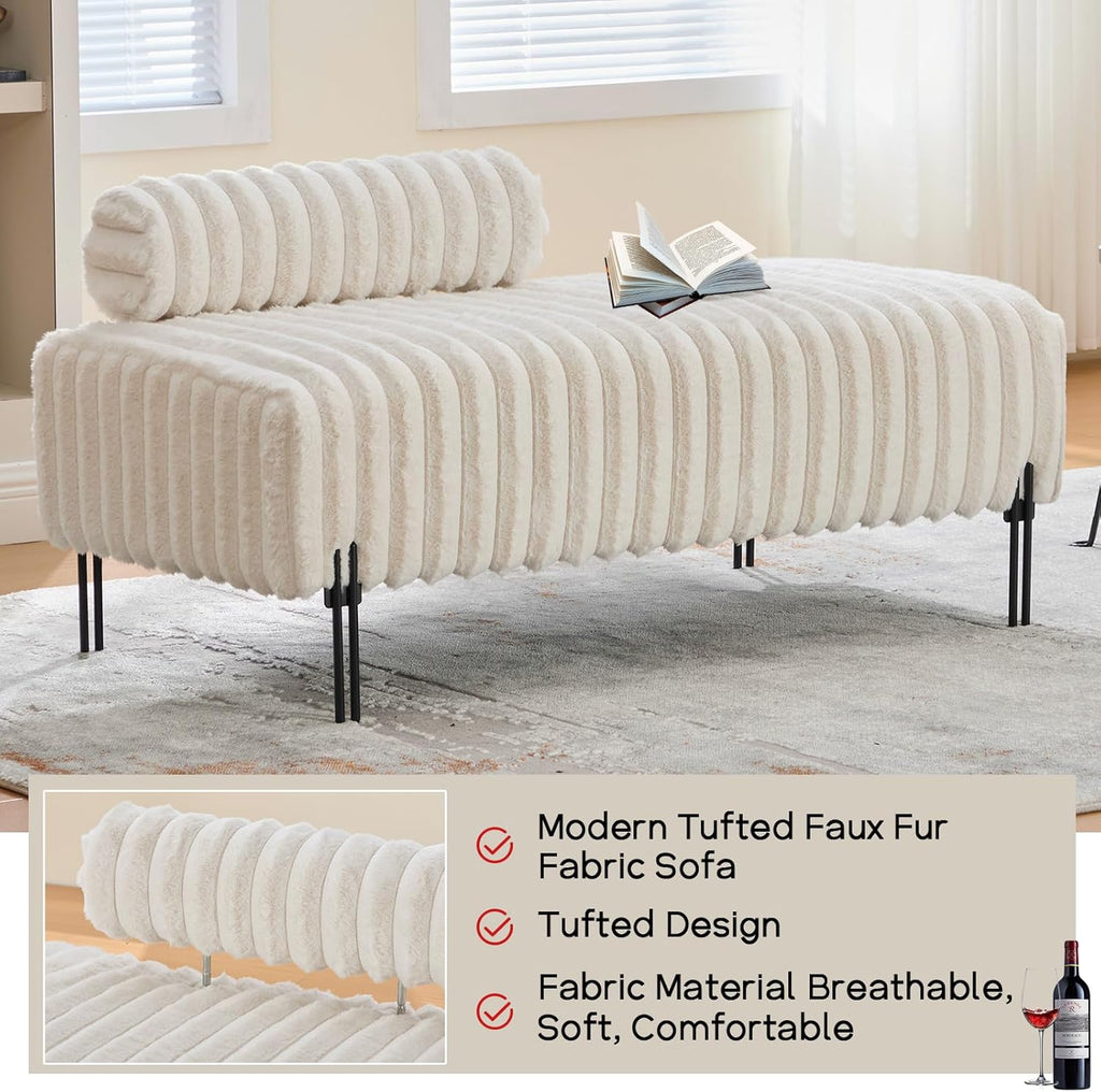 NIOIIKIT 49.6' Modern Loveseat Sofa Couch, Upholstered Accent Sofa with Golden Legs and Adjustable Backrest, Small Faux Fur Couches for Bedroom, Living Room, Compact Small Space (Beige)