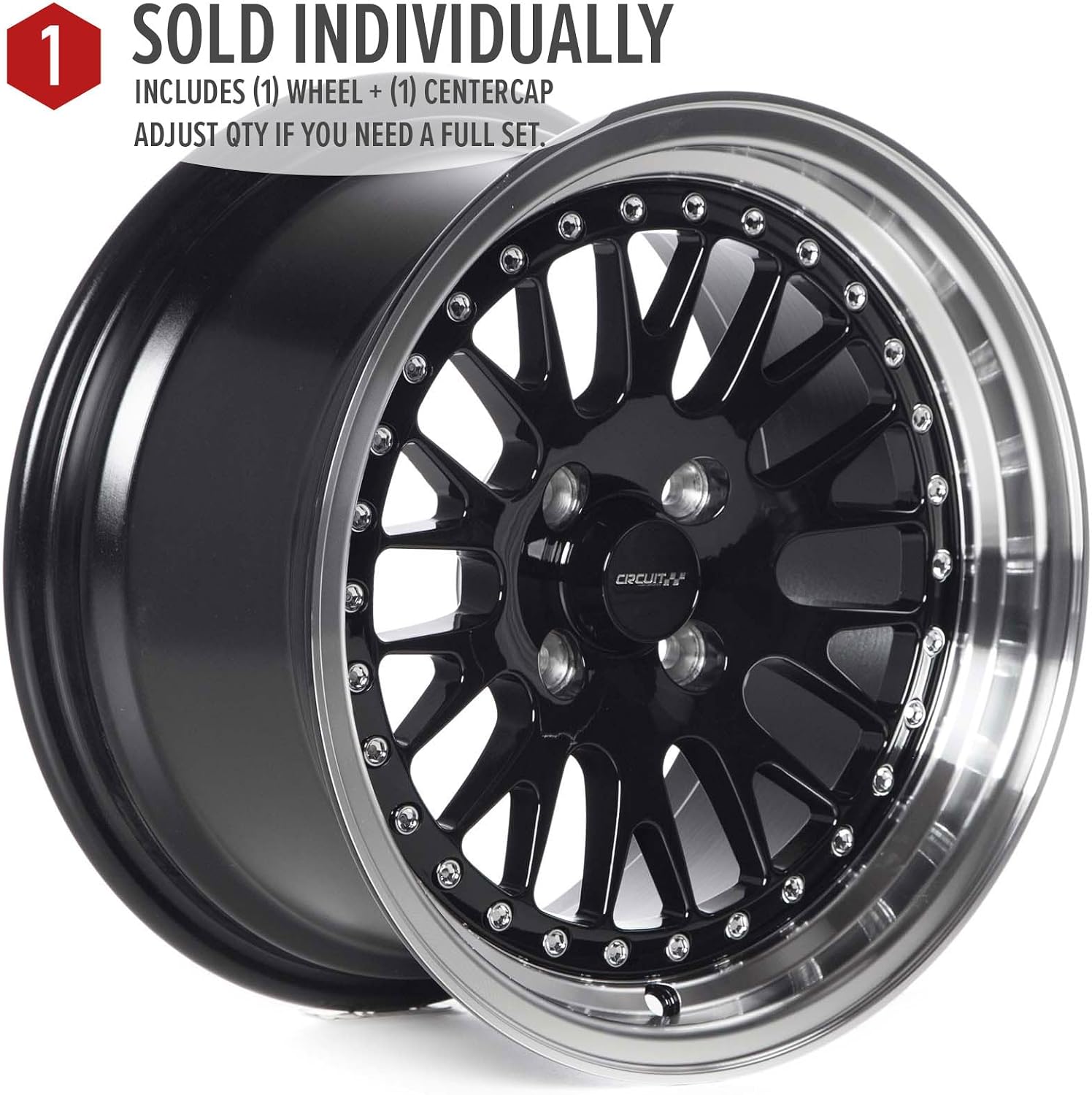 Circuit Performance CP21 15×8 Gloss Black/Machined Lip Wheel 4×100 [+25mm] compatible with Honda Civic EK EG, Acura Integra, BMW E30, Mazda Miata