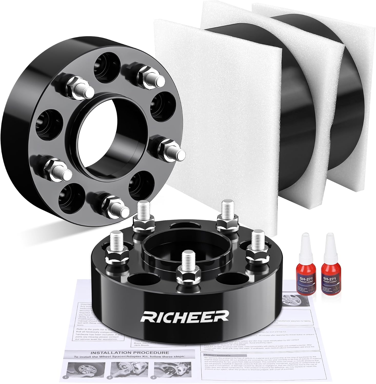 Richeer 2 inch 5x5 Hubcentric Wheel Spacers for 2007-2018 Wrangler JK 1999-2010 Grand Cherokee WJ WK 2005-2010 Commander XK, 4PCS 5x127mm Forged Wheel Spacer with 1/2-20 Studs 71.5mm Hub Bore