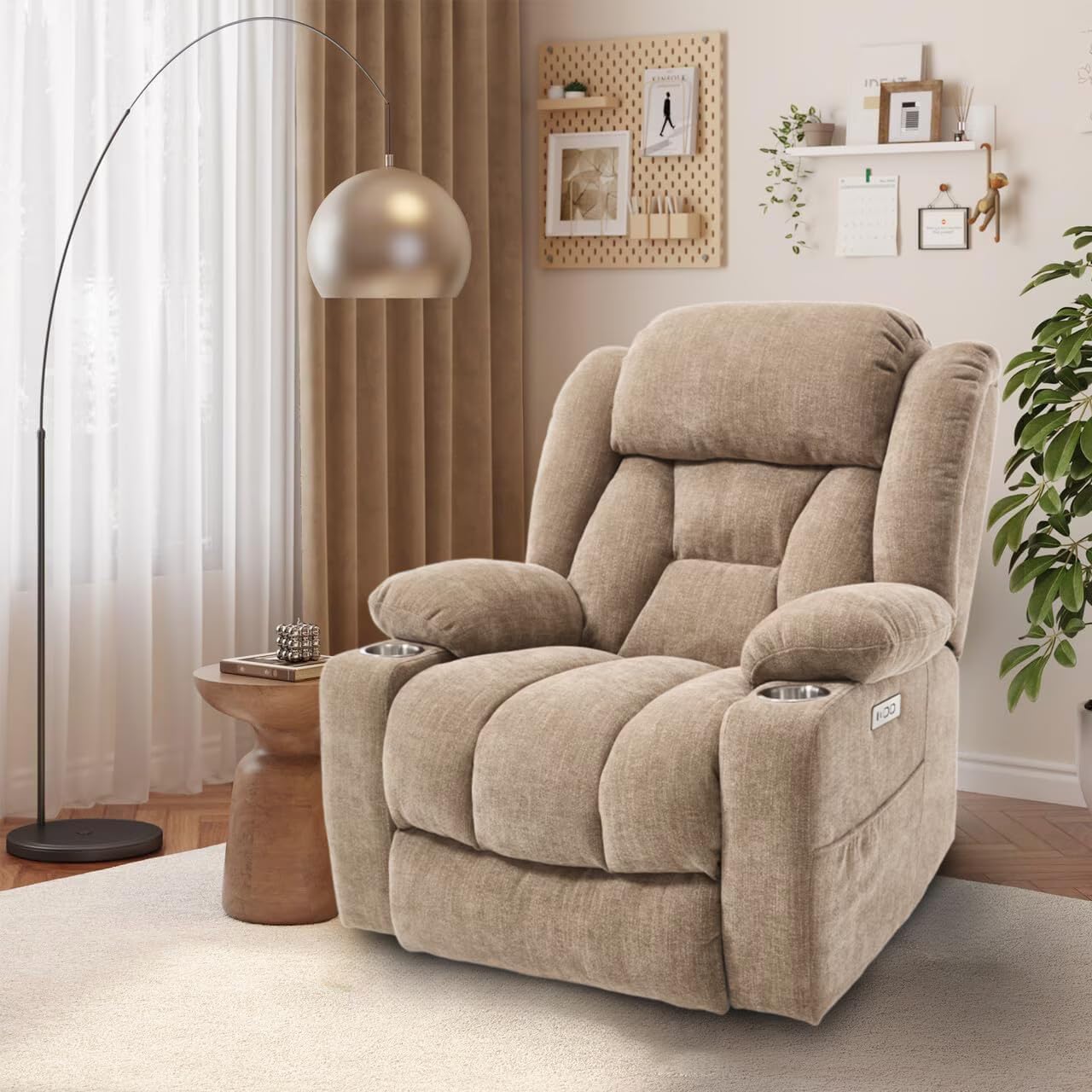 FLEXISPOT Power Lift Recliner Chair with Massage & Heat, Single Motor Lift Chair, Chenille Fabric Upholstery, USB/Type-C, Cup Holders, Side Pockets