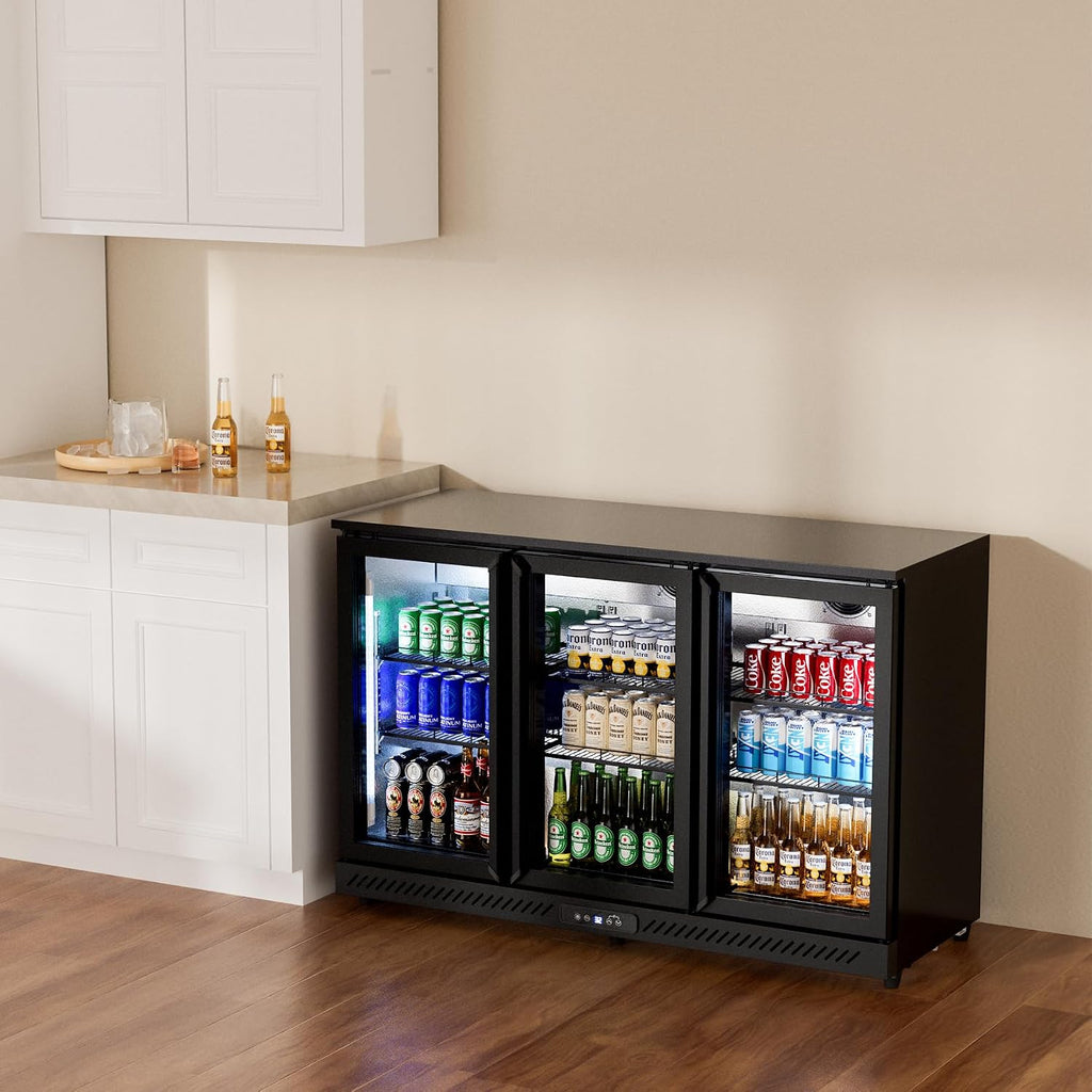 COTLIN Wine and Beverage Refrigerator, Back Bar Cooler with Low-E Glass and Auto Defrost, 3 Door Commercial Under Counter Fridge for Beer, Wine, Soda, Triple Fan Cooling, ETL and NSF, 11.45 Cu.Ft