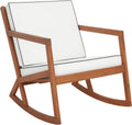 SAFAVIEH Outdoor Collection Vernon Natural/Beige Cushion with Black Piping Rocking Chair