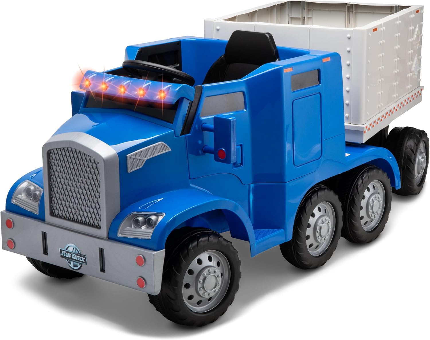 Kid Trax 12V Semi-Truck and Trailer, Battery Powered Ride-On Toy Truck, Ages 3-5, Max Weight 77 lbs, One Rider, Working Lights, Horn, Sounds, Electric Cars for Kids Ages 3-5, Kids Ride On Toys, Blue