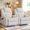 AHMED Rocking Recliner Nursery Chair, Dual Motor Power Swivel Glider Recliner with Heat & Massage, Nursery Recliner Chair with USB A/C Ports, Cup Holders & LED Light for Living Room & Bedroom, Beige