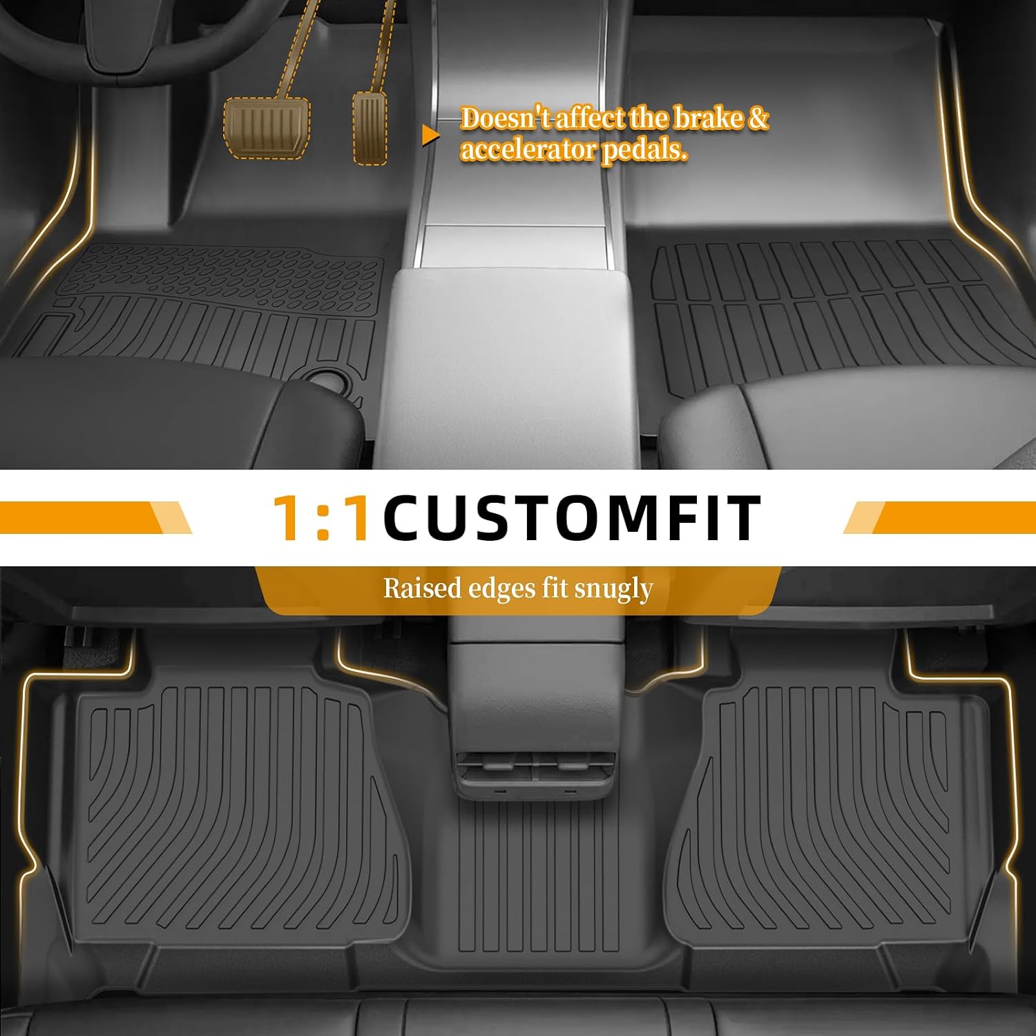 Floor Mats for Chevy Tahoe 2007 2008 2009 2010 2011 2012-2014 & GMC Yukon Bench (NOT fit XL or Hybrid), for Chevrolet Tahoe Floor Mats 1st & 2nd Row & Cargo Liner, 8 Seats, TPE Summer Winter
