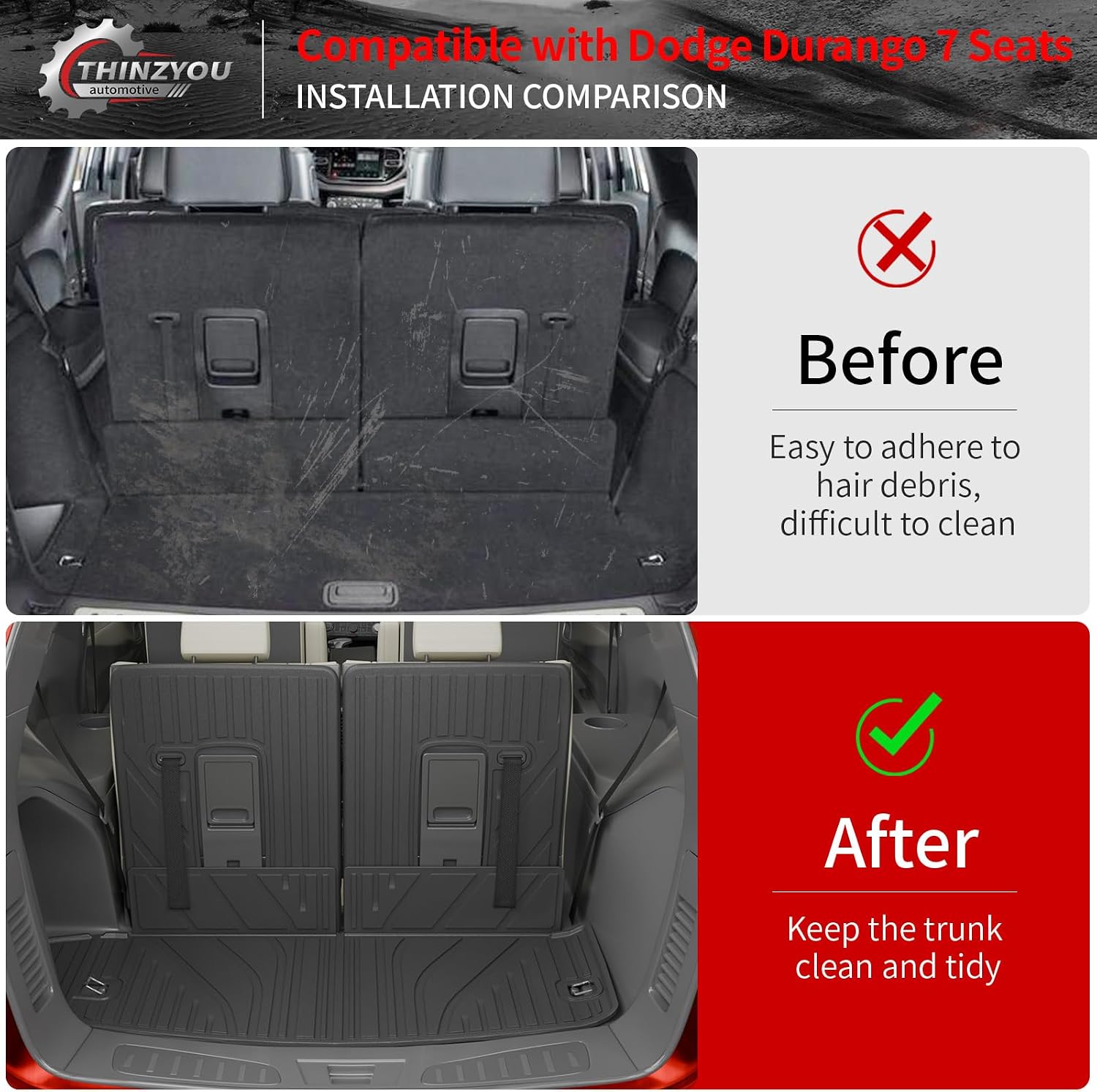 Floor Mats Compatible with 2016-2025 2026 Dodge Durango 7 Seats Cargo Mat Back Seat Cover Protector 2024 Durango Accessories (Fit 7 Seats, 3rd Row Backrest Mats+Trunk Mat+Floor Mats)