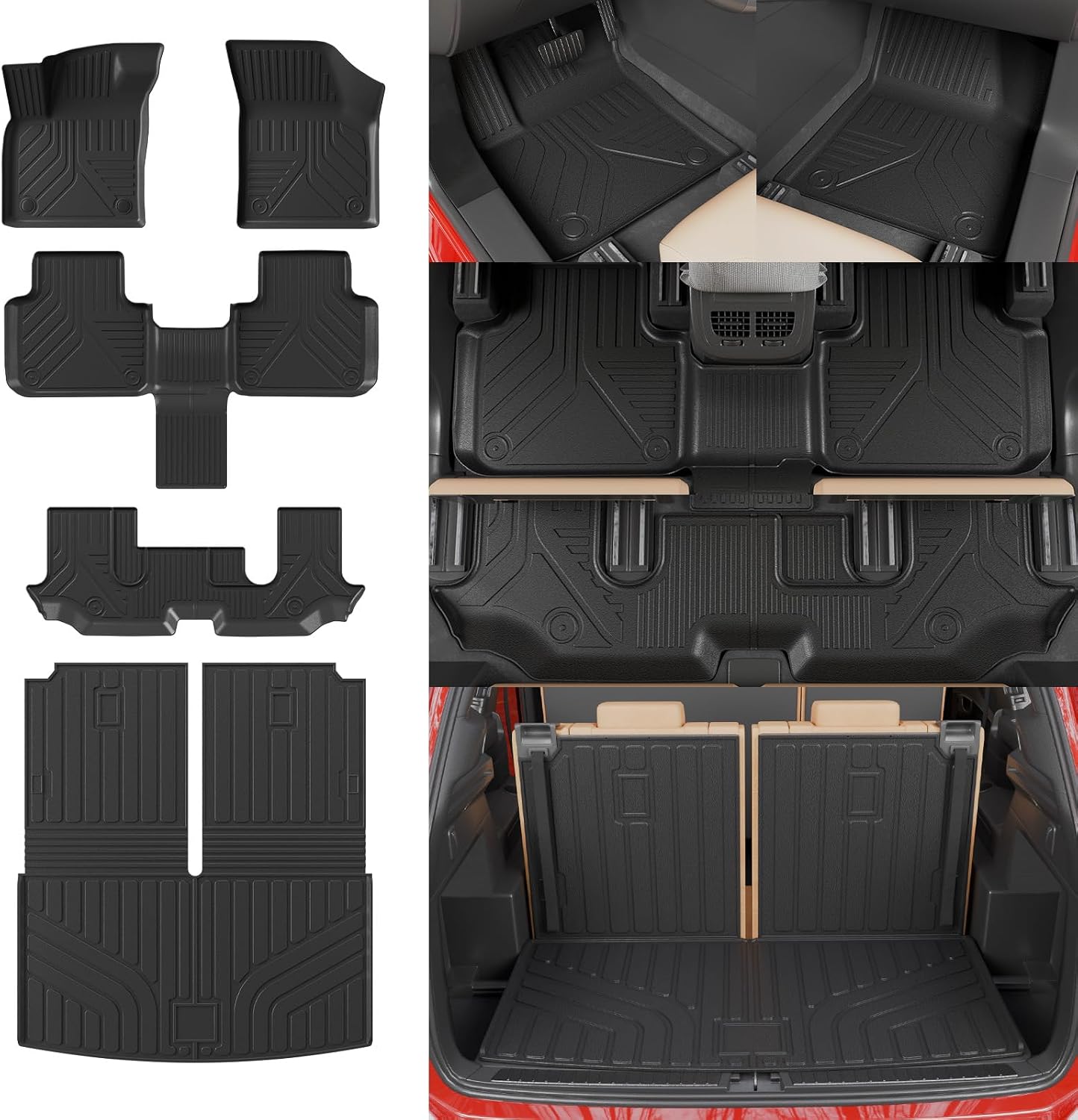 Floor Mats Compatible with 2018-2025 2026 Volkswagen Atlas (NOT for Cross Sport) Cargo Mat Cargo Liner Back Seat Cover 2024 VW Atlas Accessories (Trunk Mat with Backrest Mat+Floor Mats)