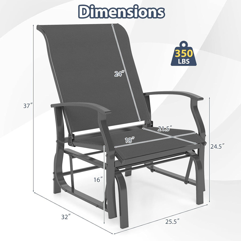 Tangkula Porch Gliders Set of 2, Outdoor Swing Glider Chairs with High Back, Breathable Mesh Fabric and Metal Frame, Patio Rocking Chairs for Backyard Garden Balcony Poolside (Grey)