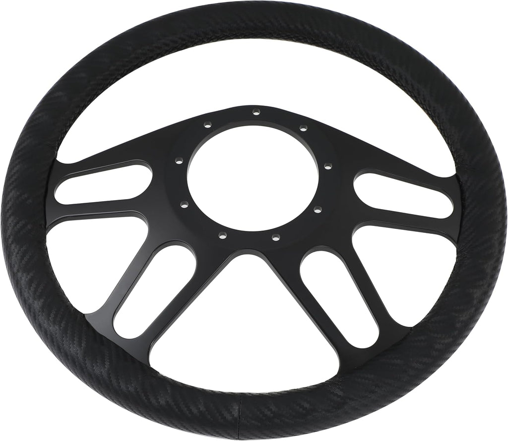 14' Billet Black Steering Wheel Full Wrap with Horn Button-Carbon Vinyl