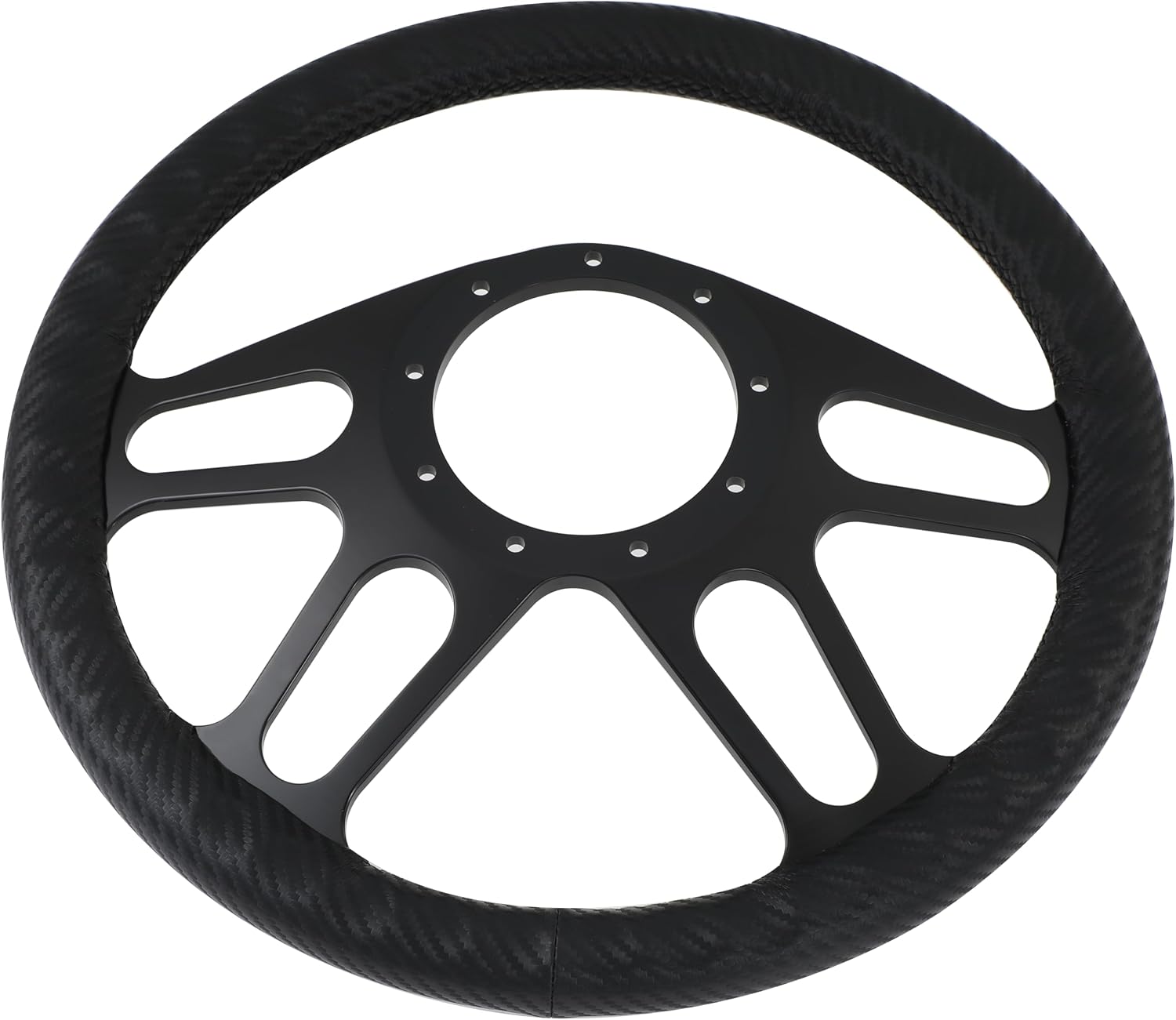 14' Billet Black Steering Wheel Full Wrap with Horn Button-Carbon Vinyl