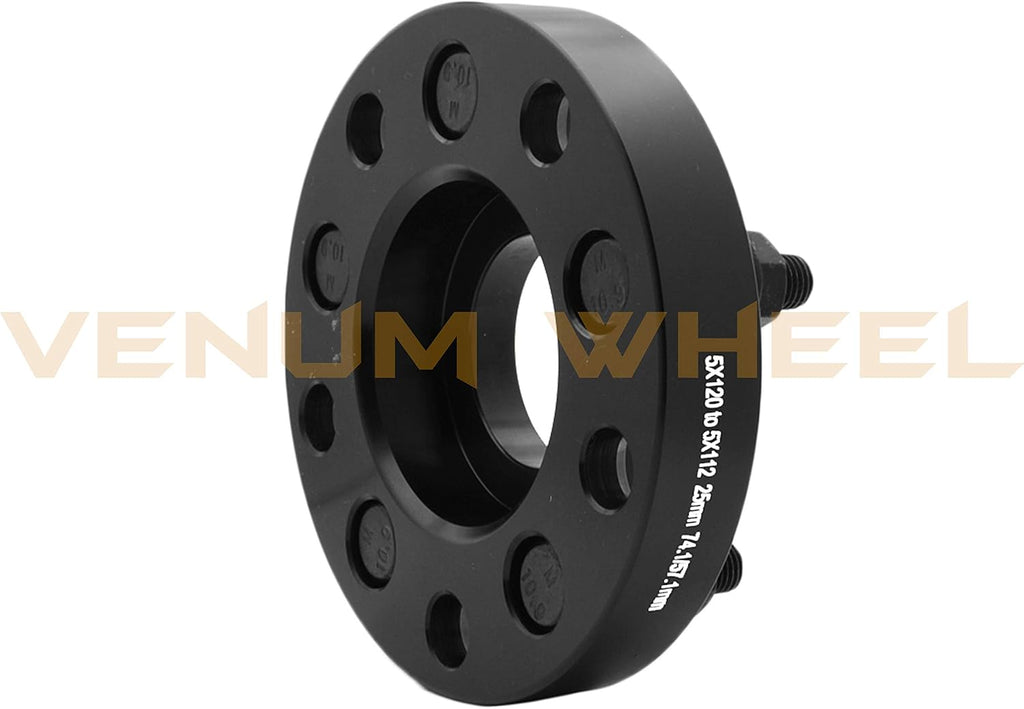 Full Set Of 5x120 to 5x112 Black Bolt On Hub Centric Conversion Adapters 1' (25mm) Thickness 72.56/74.1 Hub Bore To 57.1 Wheel Bore 5x120 Compatible With Audi Wheels 5x112 57.1