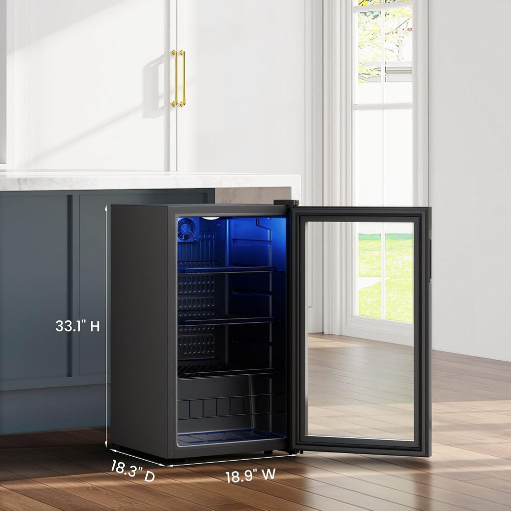 Yeego Beverage Refrigerator, 130-Can Mini Fridge with Glass Door, Adjustable Shelves & Digital Temperature Control for Soda, Beer, and Wine – Suitable for Home or Office Use