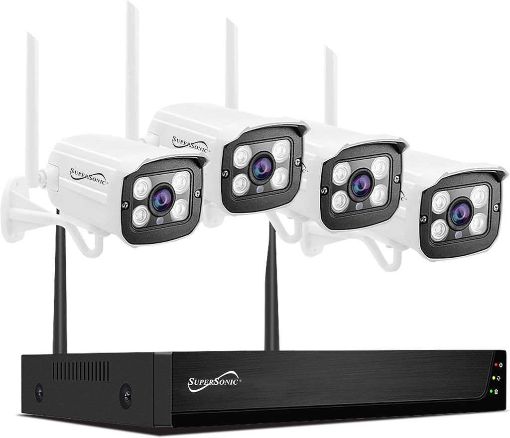 Supersonic SC-5004NVR 4CH 1080P Security Camera System WiFi, Waterproof, 2-Way Audio, Night Vision, App Remote Access, HDMI/VGA Output, 6TB HDD, Built-in Mic & Speaker -Indoor/Outdoor Use