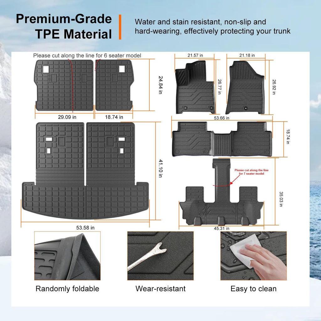 powoq Fuel&Hybrid Floor Mats Compatible with 2024-2026 Santa Fe Cargo Liner Trunk Mat 2nd Row TPE Replacement for 2024 2025 2026 Santa Fe Accessories (2nd Row Backrest Mat+Cargo Mat+Floor Mats)