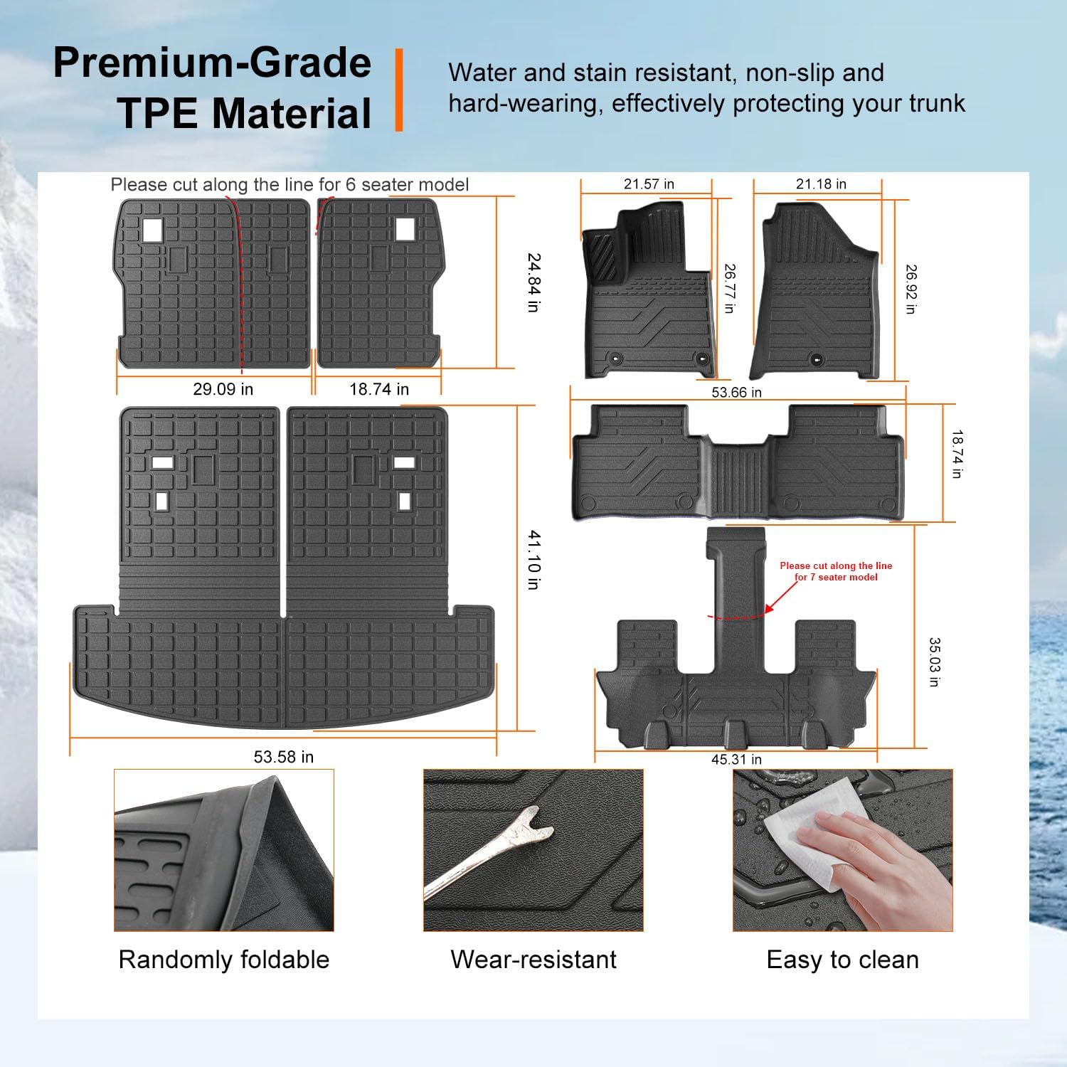 powoq Fuel&Hybrid Floor Mats Compatible with 2024-2026 Santa Fe Cargo Liner Trunk Mat 2nd Row TPE Replacement for 2024 2025 2026 Santa Fe Accessories (2nd Row Backrest Mat+Cargo Mat+Floor Mats)