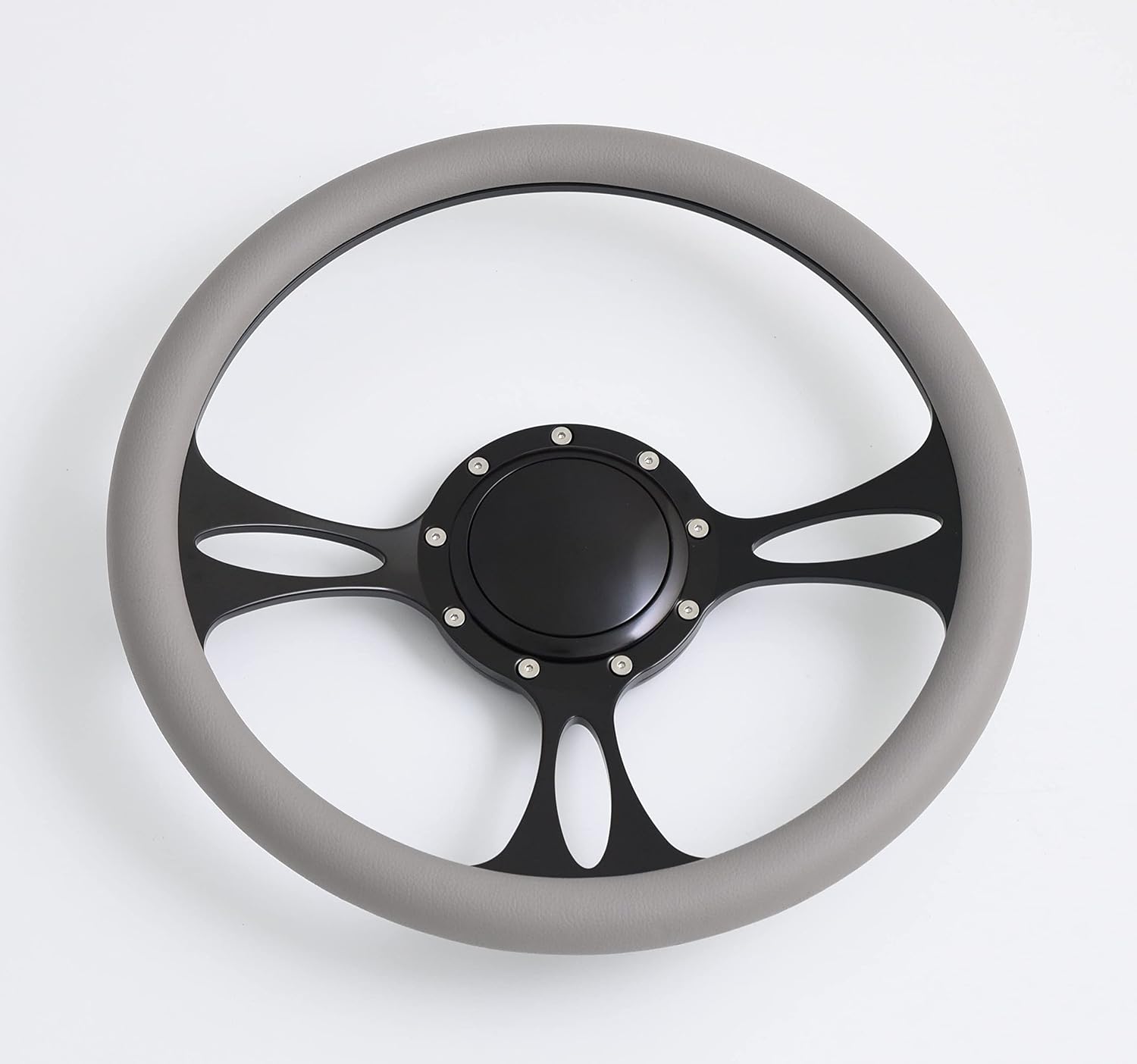 14'' Billet Half Wrap 9 Bolts Steering Wheel with 2'' Dish and Horn Button(Light Grey)