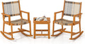 Tangkula 3 Piece Patio Rocking Set, Acacia Wood Rocker Bistro Set w/Rattan Seat & Back, 2 Outdoor Armchairs w/Square Side Table for Porch, Balcony, Backyard