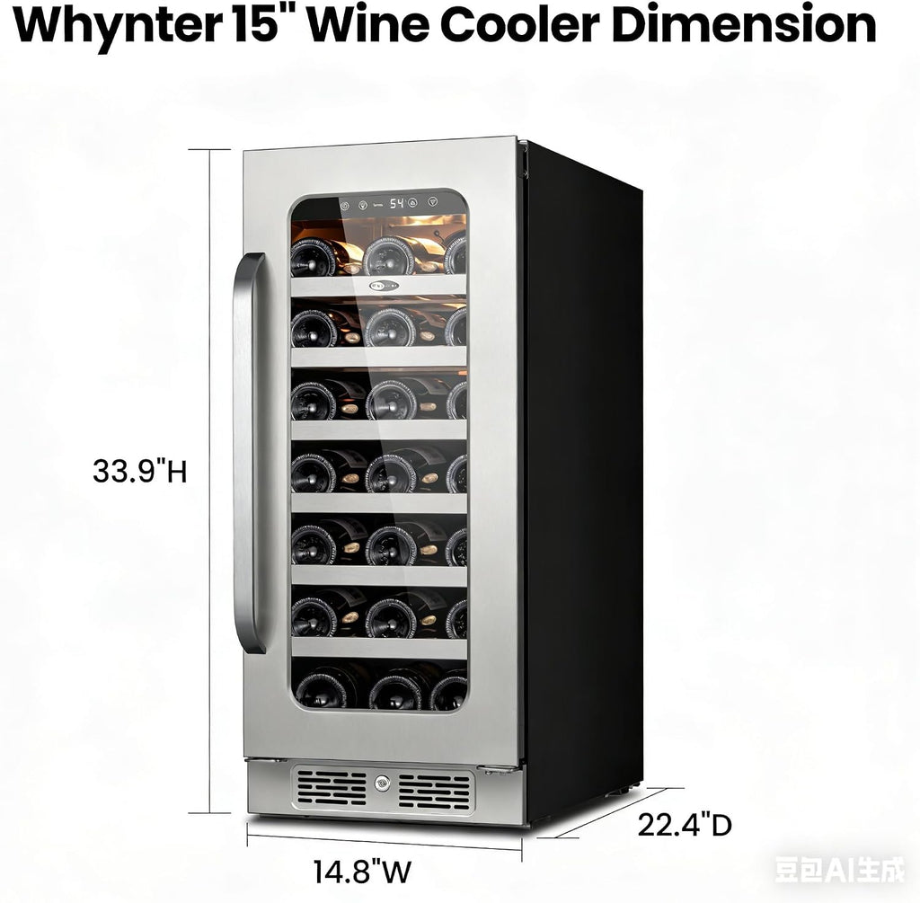 Whynter 33 Bottle Wine Fridge, 15 Inch Wine Cooler Refrigerator Glass Door, 40-65°F Digital Temperature Control, 3 LED Under Counter Built-in or Freestanding for Home Bar Kitchen Office 3.0 cu.ft
