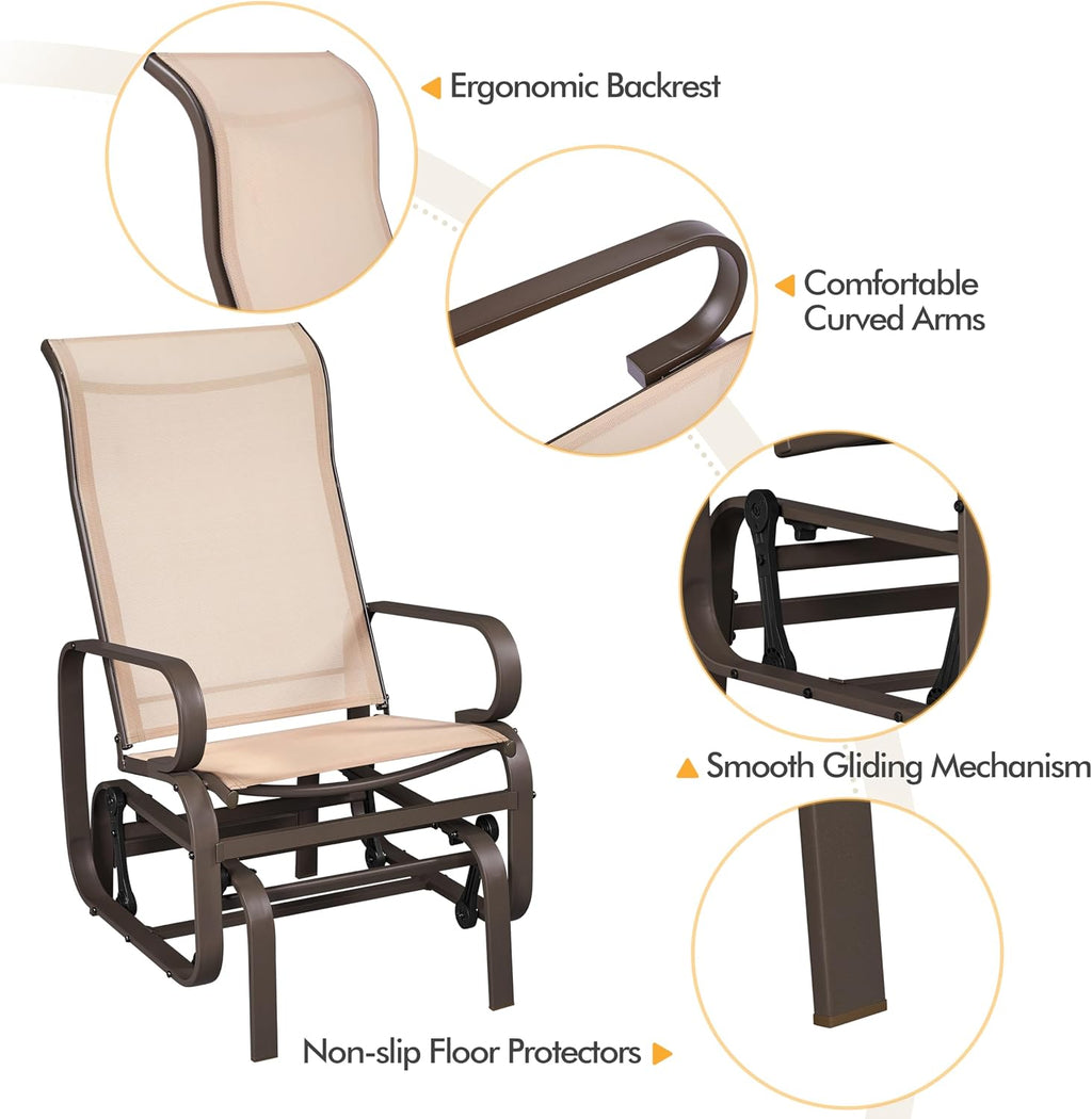 Yaheetech Outdoor Glider Chair, Lounge Rocking Chair with Sling Fabric and Steel Construction, Patio Swing Gliding Chairs for Porch Balcony Backyard, Beige, Set of 2