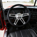 18' Truck Steering Wheel 5-Bolt 4-Spoke Design Chrome-Plated Aluminum Alloy,Deep Dish 50mm,Fit for Kenworth for Peterbilt for Freightliner for Volvo Trucks Steering Wheel (Black Leather Grip)