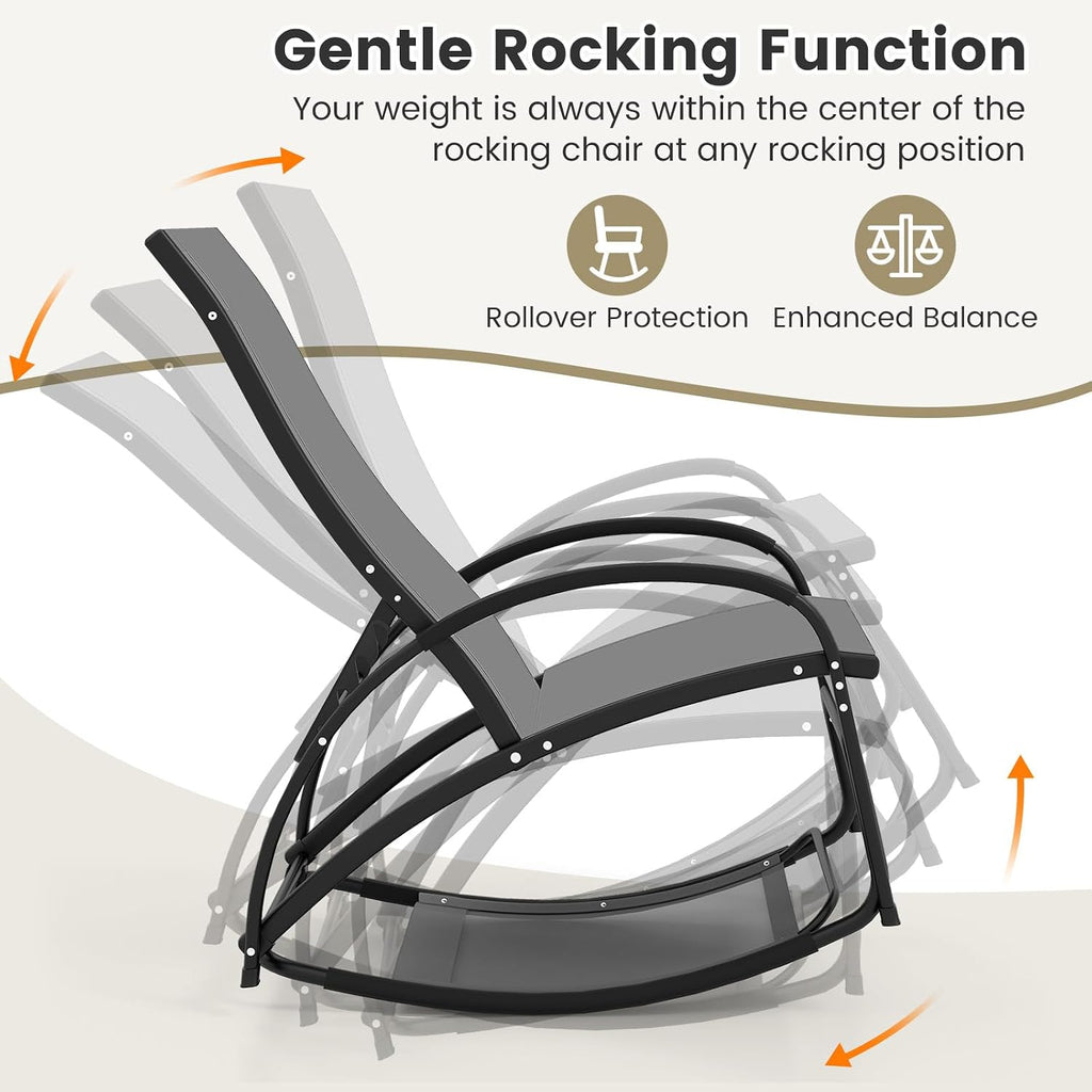 Tangkula Outdoor Rocking Chair Set of 2, 2-in-1 Convertible Lounge Chair with 4-Level Adjustable Backrest, Heavy-Duty Aluminum Frame, Patio Sun Lounger Rocker for Porch, Poolside, Backyard, Garden