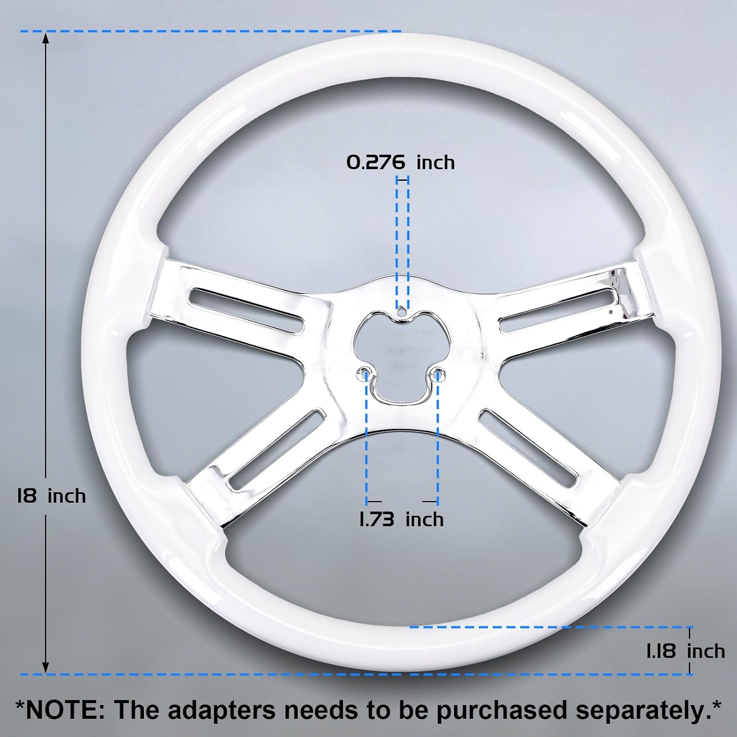 Sorghum 18' Solid Wood Steering Wheel - 4 Spokes Aluminum Chrome Classic Steering Wheel with Horn Button for Semi-Trailers Trucks Compatible with Mack Kenworth Peterbilt Volvo Freightliner-White