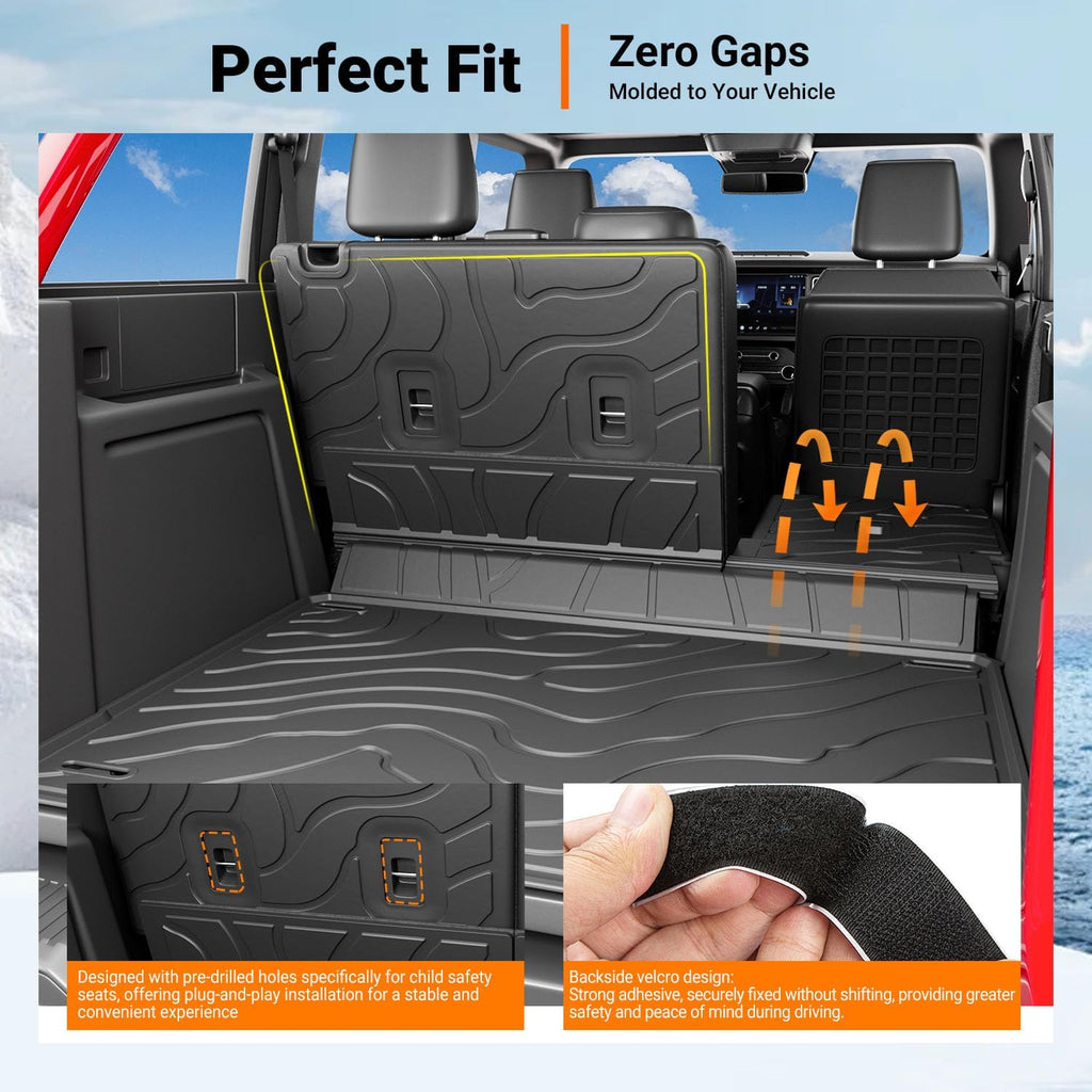 powoq 4 Door Floor Mats Compatible with 2021-2026 Ford Bronco Cargo Mat Floor Liner Back Seat Protector TPE Replacement for 2021-2026 Ford Bronco Accessories (Trunk Mat+Backrest Mat+Floor Mats)