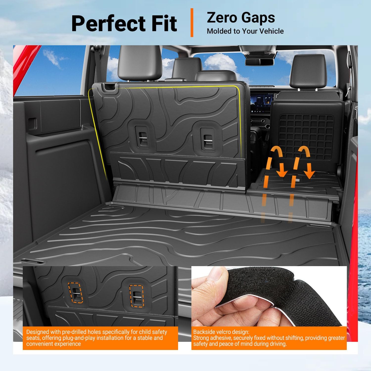 powoq 4 Door Floor Mats Compatible with 2021-2026 Ford Bronco Cargo Mat Floor Liner Back Seat Protector TPE Replacement for 2021-2026 Ford Bronco Accessories (Trunk Mat+Backrest Mat+Floor Mats)