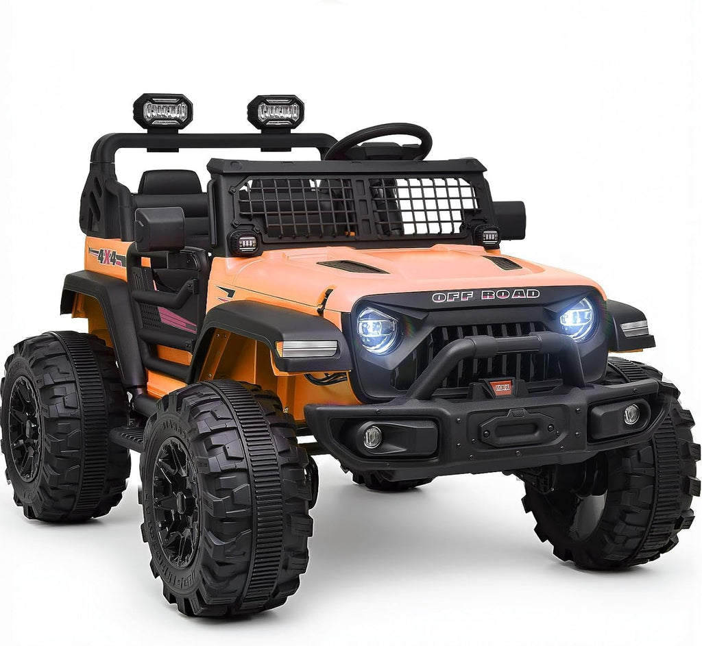 Blitzshark 24V MAX Ride-on Truck 2 Seater 4WD Kids Electric Vehicle 4x4 XXL Battery Powered Car, with 480W Ultra Powerful Motor, 7AH Battery, Remote Control, Full-Metal Suspension& DIY Sticker, Golden