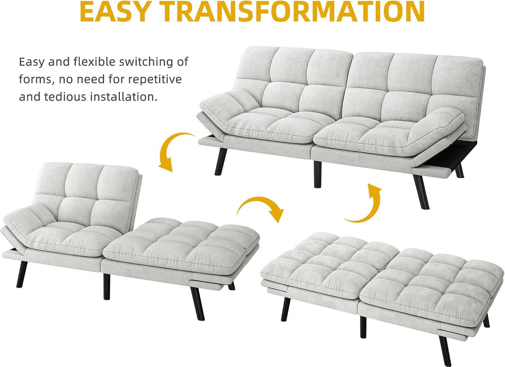 YITAHOME Convertible Futon Sofa Bed, 70' Folding Futon Set for Living Room Home Office Aprtment, Modern Futon Couch with Adjustable Backrest & Armrests, Recliner Lounge, Loveseat Sofa