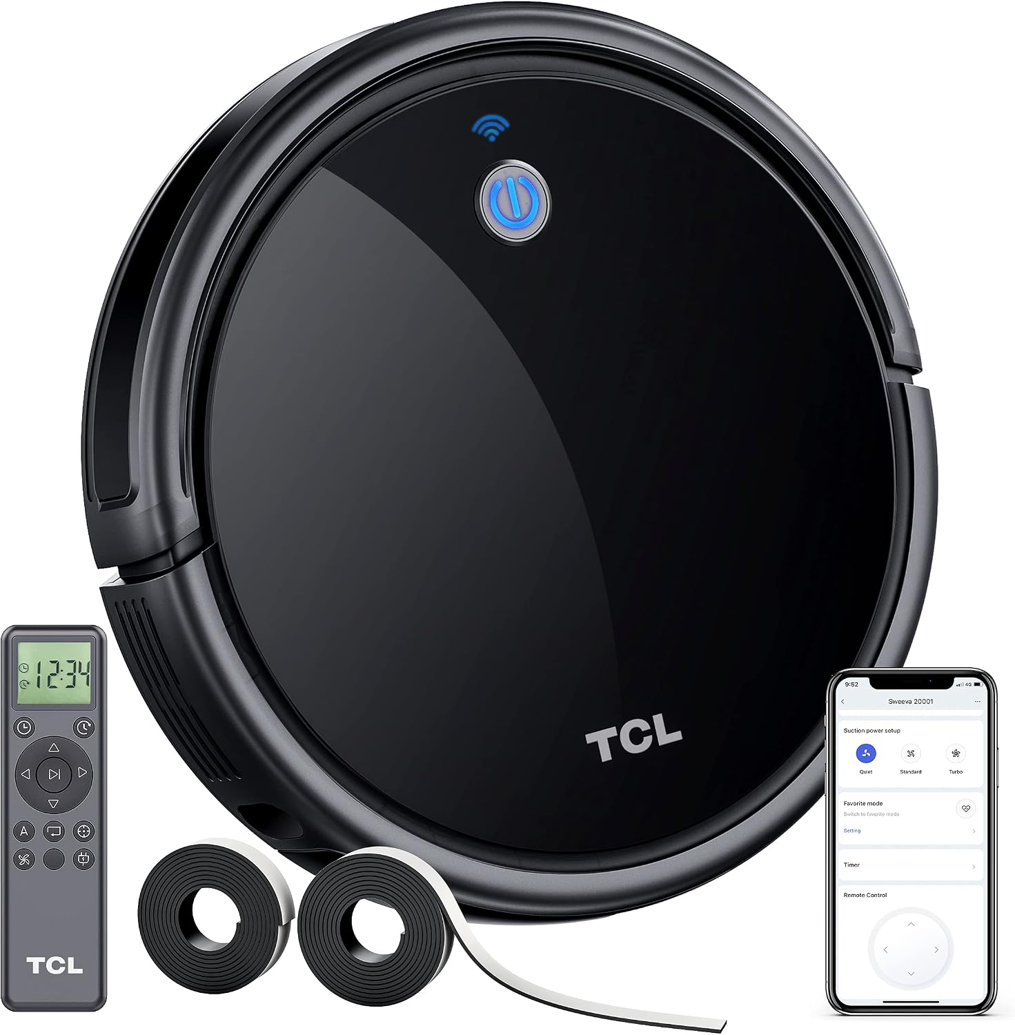 TCL Sweeva 2000 Robot Vacuum Cleaner Ultra Slim 2.76inch, 2000Pa Suction for Pet Hair, Hard Floor & Medium-Pile Carpets, 150mins Runtime, Washable Filter, WiFi & Alexa/Google Enabled