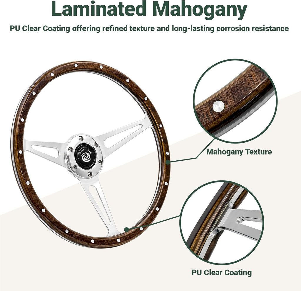 13'' Classic Riveted Laminated wood steering wheel