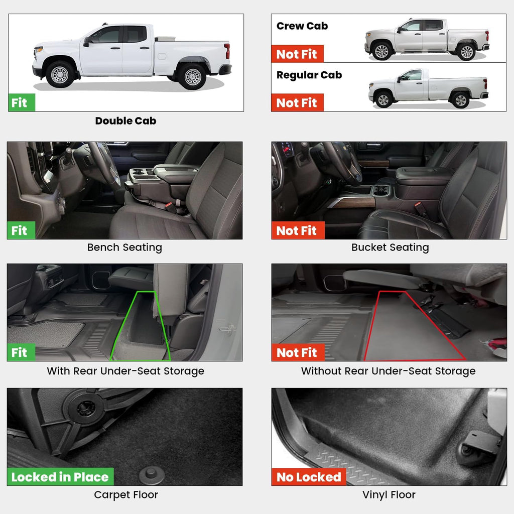 LASFIT Floor Mats 2019-2026 for Chevy Silverado/GMC Sierra 1500, 2020-2026 2500HD 3500HD, Only Double Cab/Bench Seat (Only Fit with Rear Under-Seat Storage, But Not Fit 2nd Row Plastic Storage)